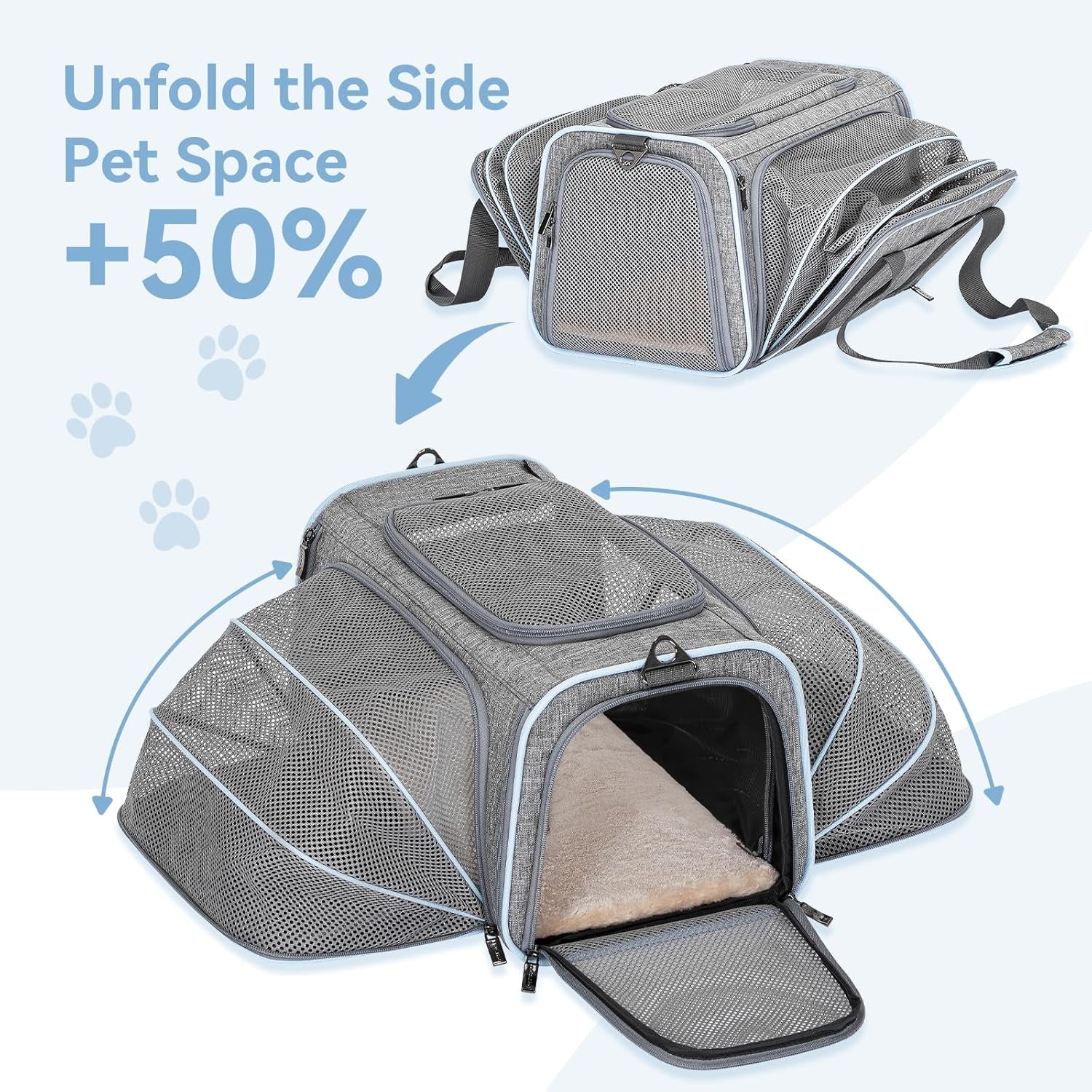Expandable Soft-Sided Pet Carrier for Cats and Small Dogs, Airline Approved, Washable, with Two Extensions for Pets Up to 9 lbs