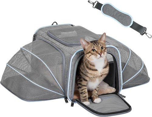 Expandable Soft-Sided Pet Carrier for Cats and Small Dogs, Airline Approved, Washable, with Two Extensions for Pets Up to 9 lbs