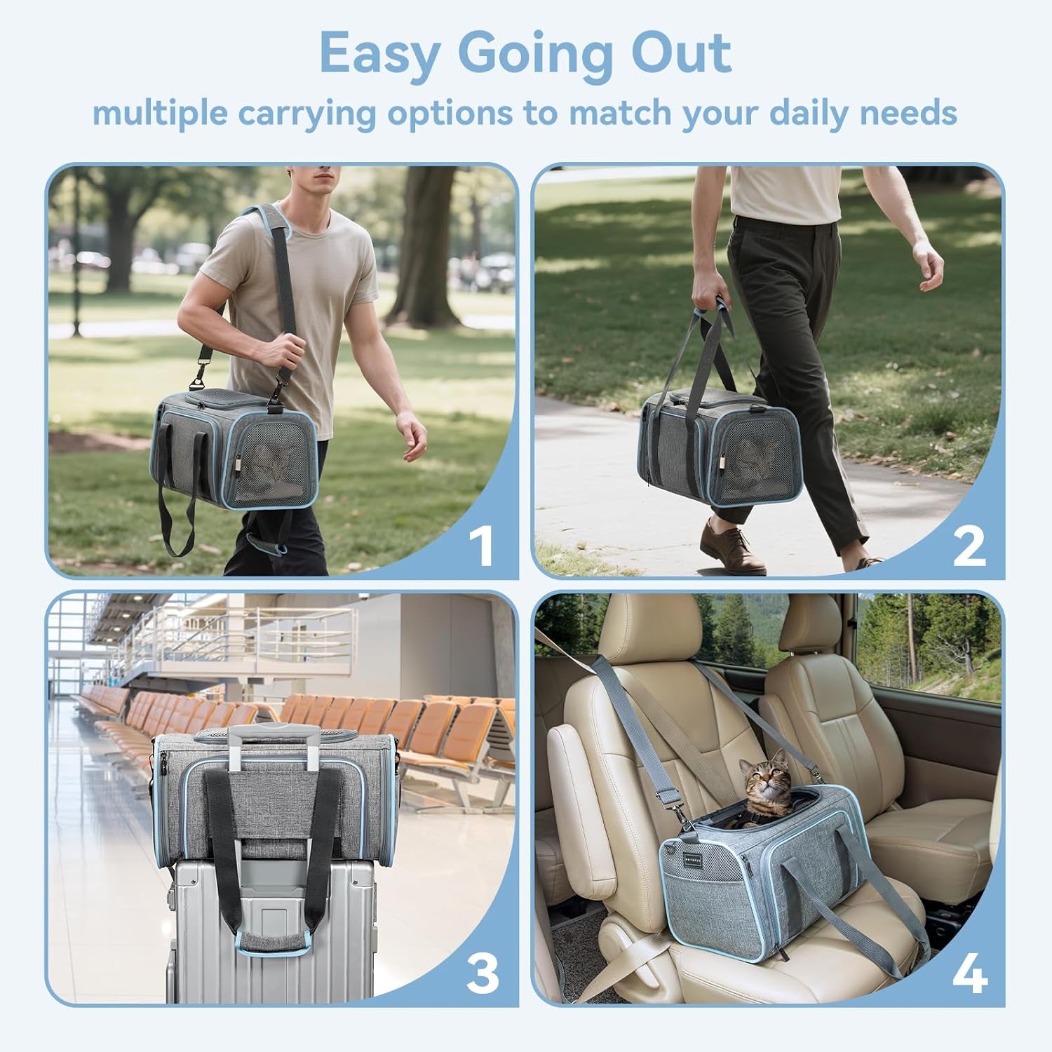 Expandable Soft-Sided Pet Carrier for Cats and Small Dogs, Airline Approved, Washable, with Two Extensions for Pets Up to 9 lbs